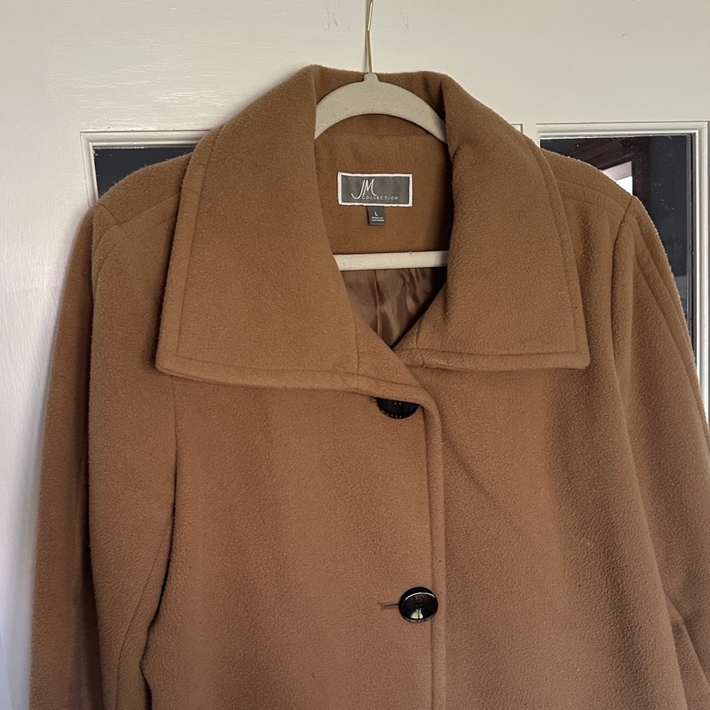 JM Collection Tan Pea Coat - Picture 2 of 4